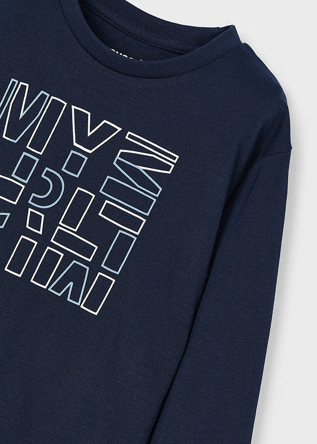 Mayoral マヨラル Basic t-shirt with lettering for boys  Navy blue 173