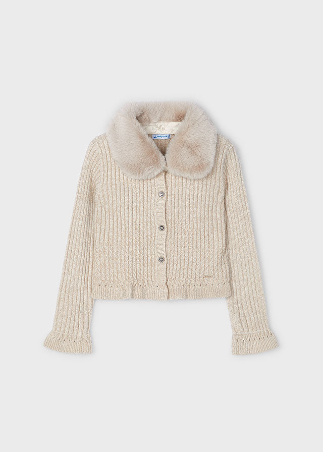 Mayoral マヨラル Faux fur collar cardigan 4362 Beige maza