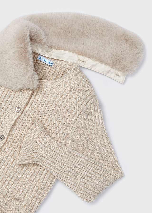 Mayoral マヨラル Faux fur collar cardigan 4362 Beige maza