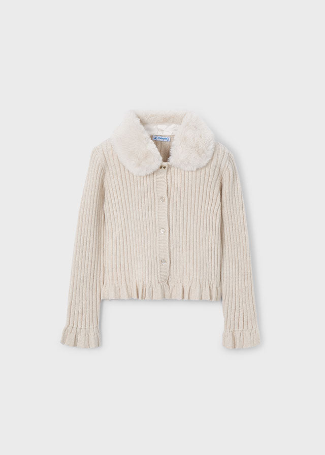 Mayoral　Faux fur collar cardigan　sand