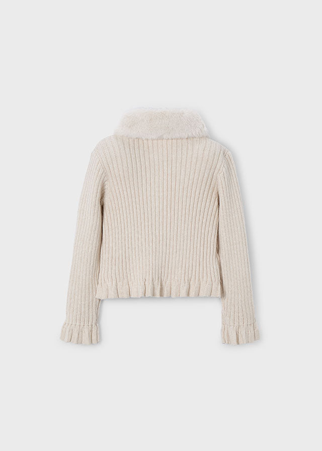 Mayoral　Faux fur collar cardigan　sand
