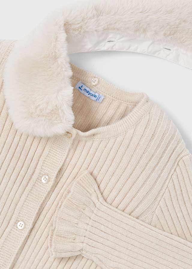 Mayoral　Faux fur collar cardigan　sand