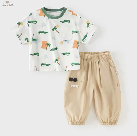 【予約】dave&bella デイブベラ　ワニイラストTシャツ&パンツセット　DB2262225
