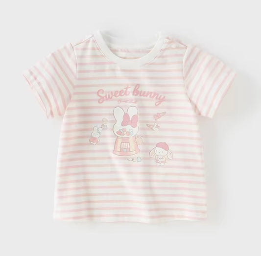 【予約】dave&bella　デイブベラ　うさちゃんイラストボーダーTシャツ　DB2262389