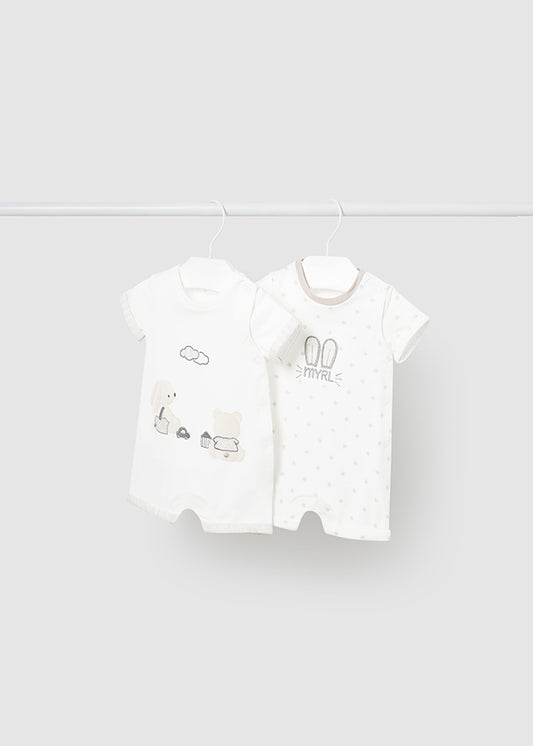 Mayoral マヨラル　Set of 2 short rompers　Natural