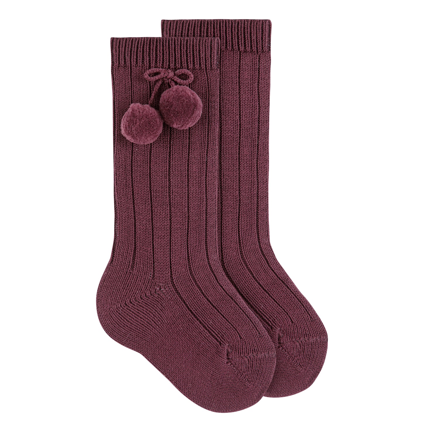 Condor コンドル　ポンポン付き ウォームコットン リブ ニーソックス syrah