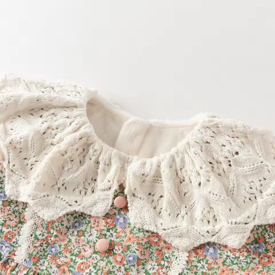 【予約】dave&bella デイブベラ　ニット襟裏起毛フローラルワンピース　DB4251838