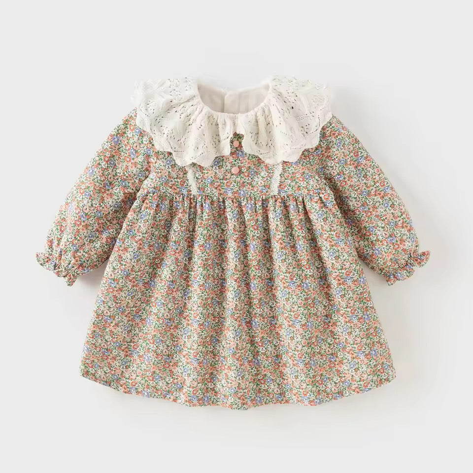 【予約】dave&bella デイブベラ　ニット襟裏起毛フローラルワンピース　DB4251838