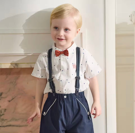 dave&bella デイブベラ　スター柄シャツ&サスペンダーハーフパンツセット　DB2262457