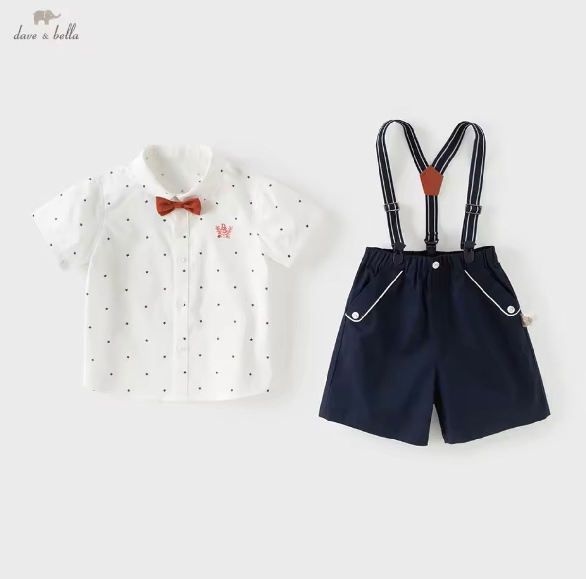 dave&bella デイブベラ　スター柄シャツ&サスペンダーハーフパンツセット　DB2262457