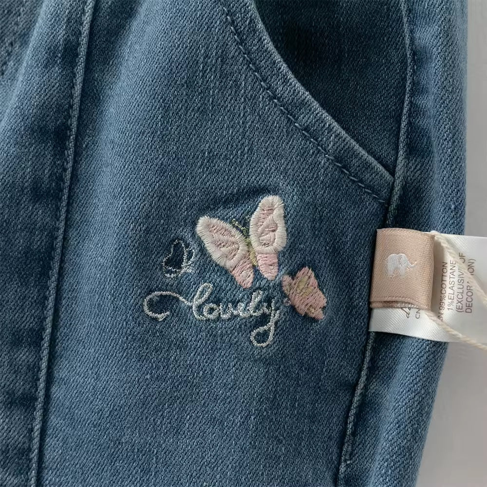 【予約】dave&bella デイブベラ　裾フリルちょうちょ刺繍デニム　DB3252856