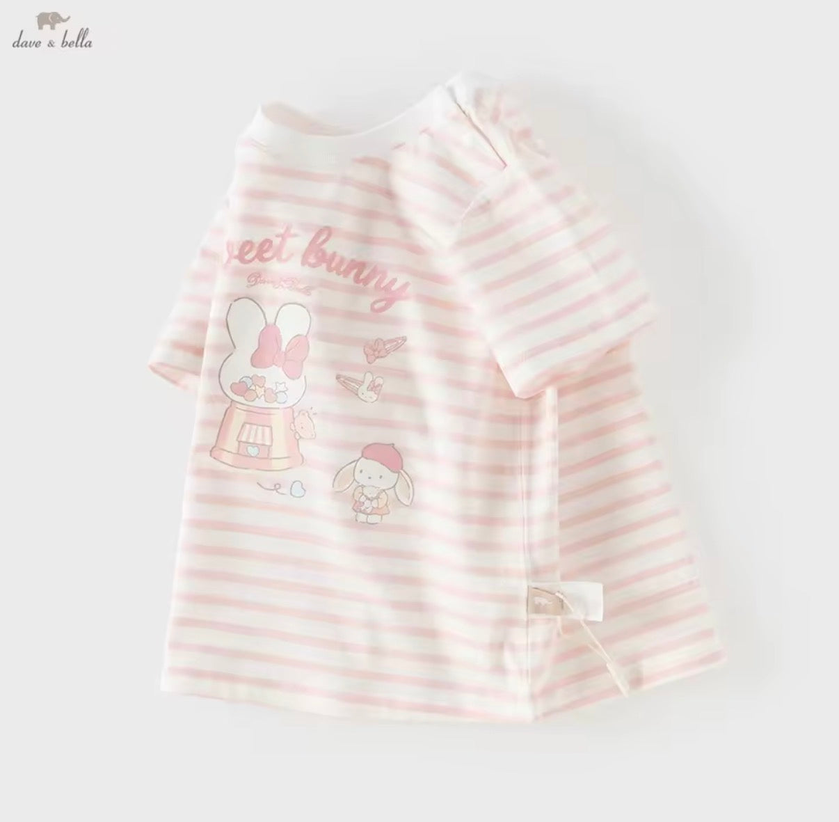 【予約】dave&bella　デイブベラ　うさちゃんイラストボーダーTシャツ　DB2262389