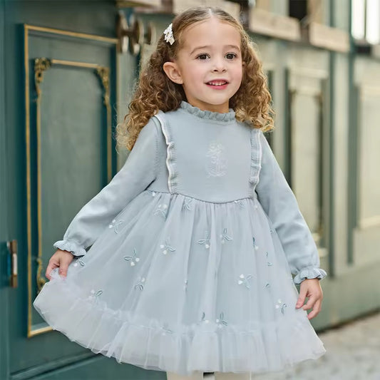 【予約】dave&bella　デイブベラ　ライトブルーチュールスカートニットワンピース　DB1260706