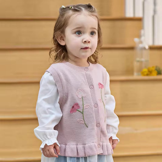 【予約】dave&bella デイブベラ　フラワー刺繍ベストドッキングトップス　DB1260236