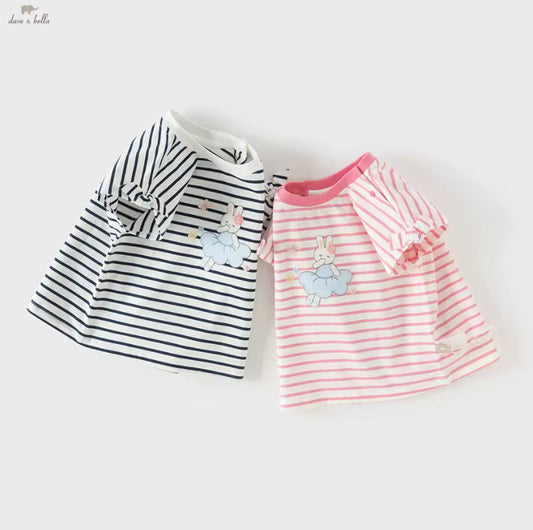 【予約】dave&bella デイブベラ　うさちゃんイラストボーダートップス　DB2262207