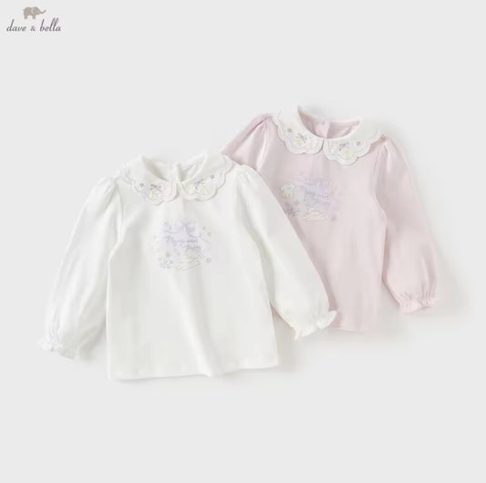 【予約】dave&bella デイブベラ　リボン刺繍襟イラストトップス　DB3252846