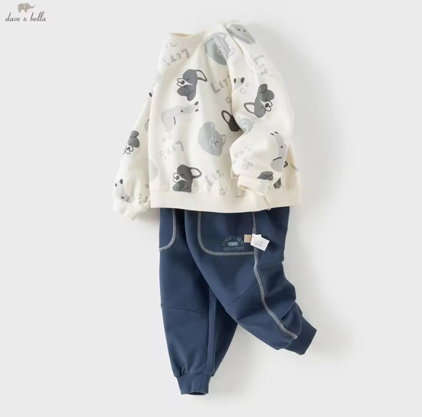 【予約】dave&bella デイブベラ　パピーイラストトップス&パンツセット　DB1260257