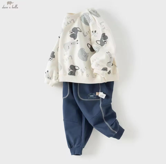 【予約】dave&bella デイブベラ　パピーイラストトップス&パンツセット　DB1260257
