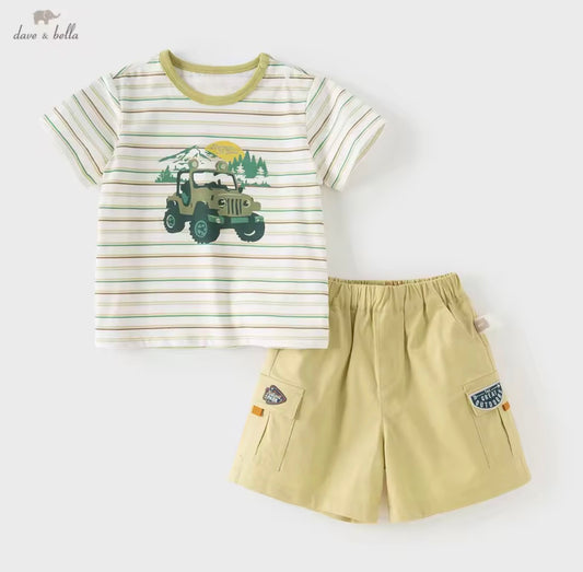 【予約】dave&bella デイブベラ　イラストボーダーTシャツ&ハーフパンツセット　DB2260611