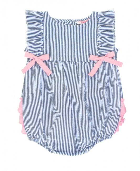 Ruffle butts Blue Seersucker Ruffle Romper