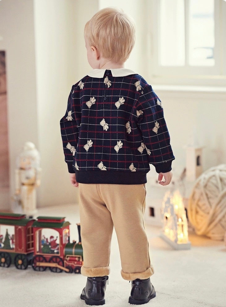 dave&amp;bella Dave Bella Teddy Bear Check Tops &amp; Pants Set with Bowtie DB4237710