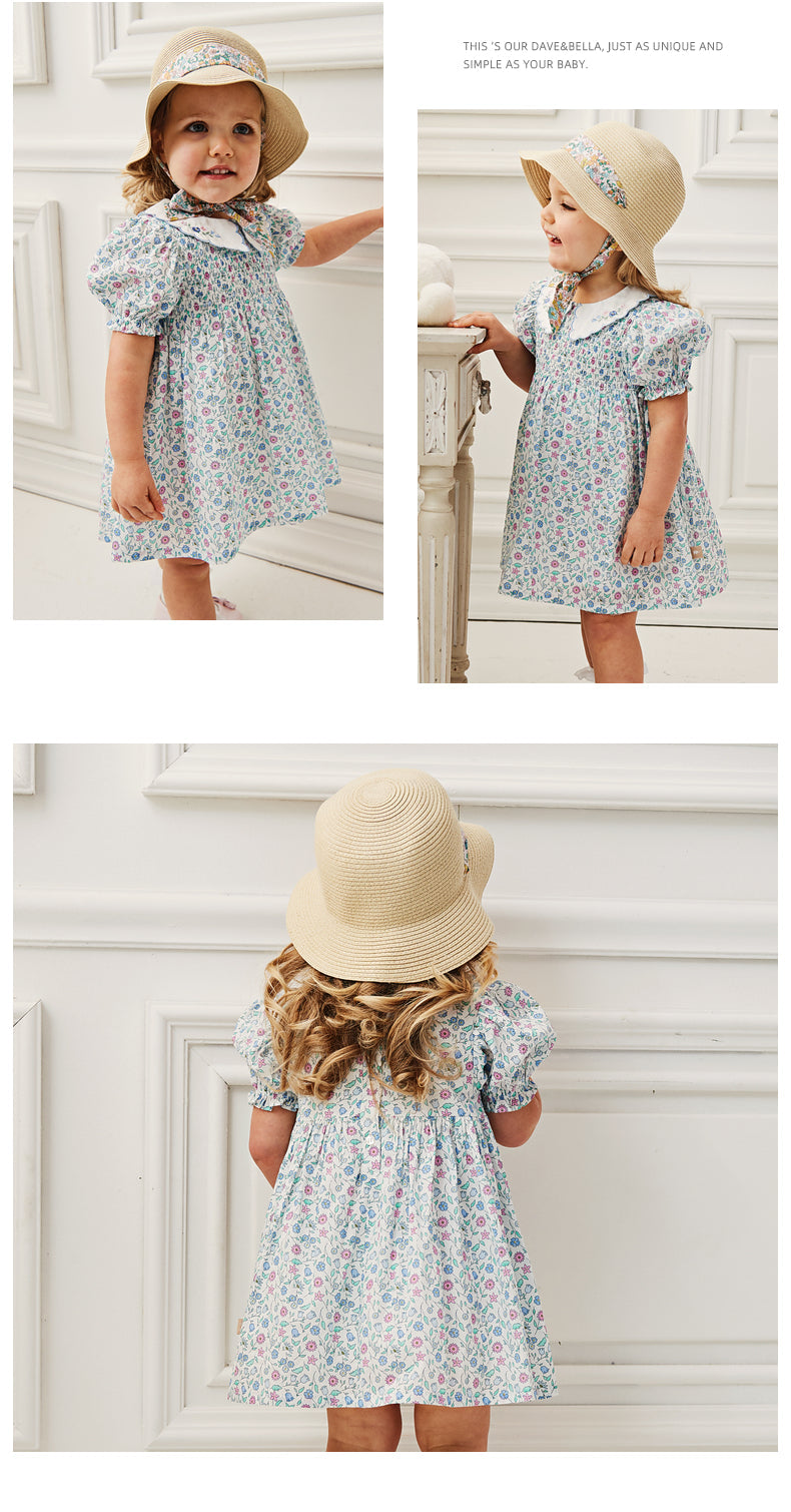 dave&amp;bella Dave Bella Blue Floral Smocking Dress DB2235416