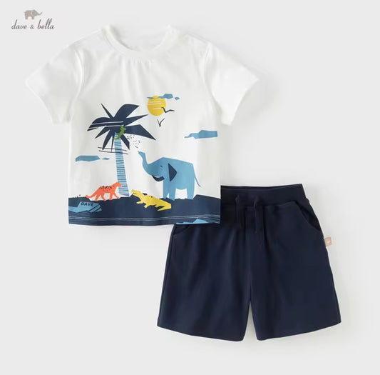 【予約】dave&bella デイブベラ　アニマルデザインTシャツ&ハーフパンツセット　DB2262028