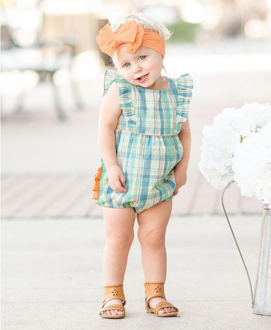 Ruffle Butts Hampton Plaid Waterfall Bubble Romper