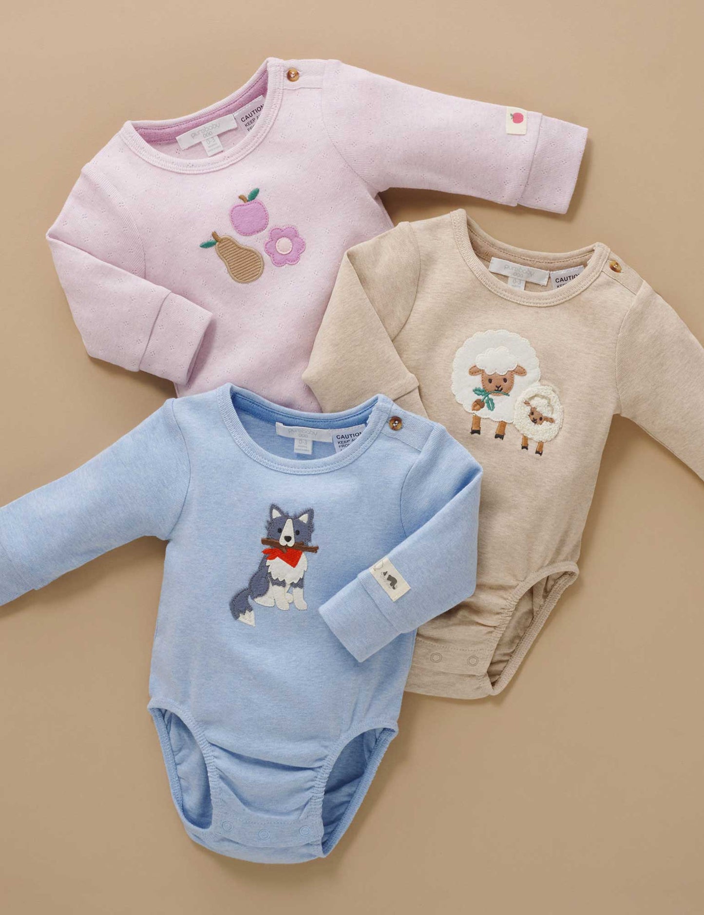 Purebaby ピュアベビー APPLIQUE BODYSUIT　SHEEP DOG　PN1001W25