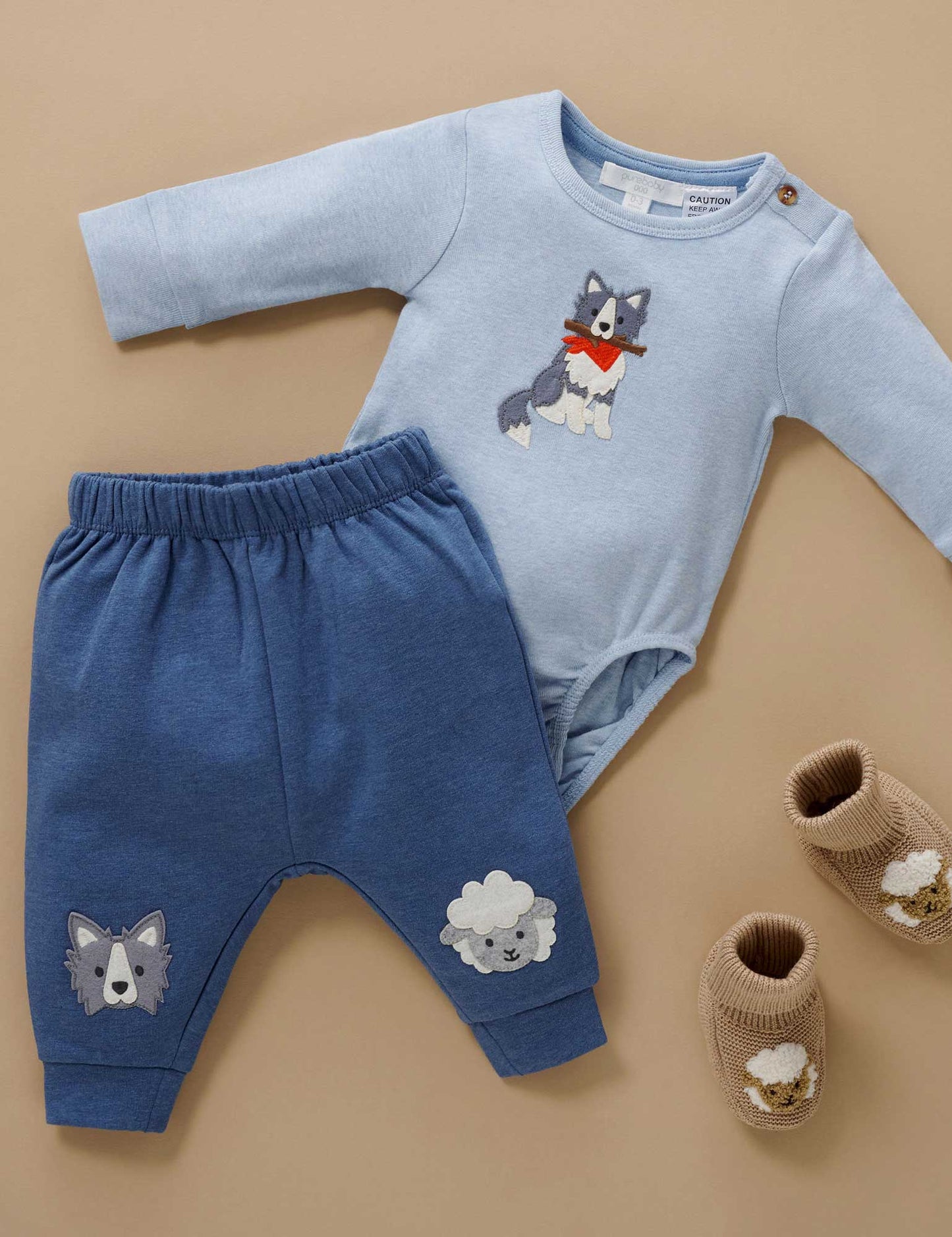 Purebaby ピュアベビー APPLIQUE BODYSUIT　SHEEP DOG　PN1001W25