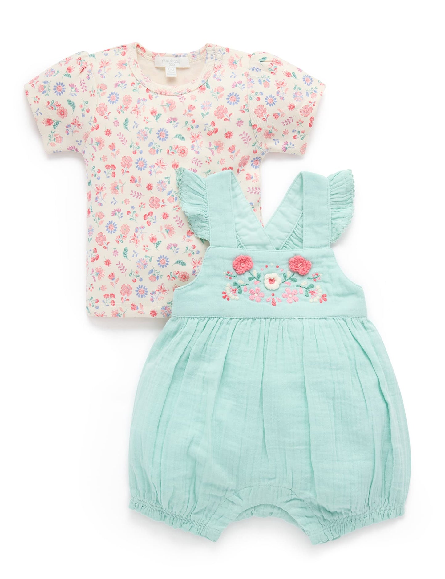 Purebaby ピュアベビー　EMBROIDERED OVERALL SET　PN1011S25