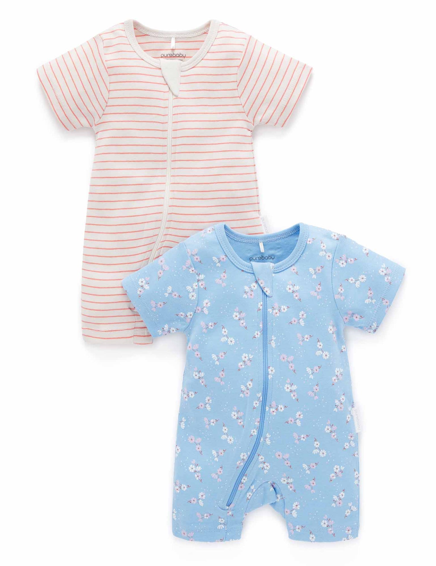 Purebaby　ピュアベビー　2 PACK S/SLV DIGITAL GROWSUIT flower patch print PNW1018NS