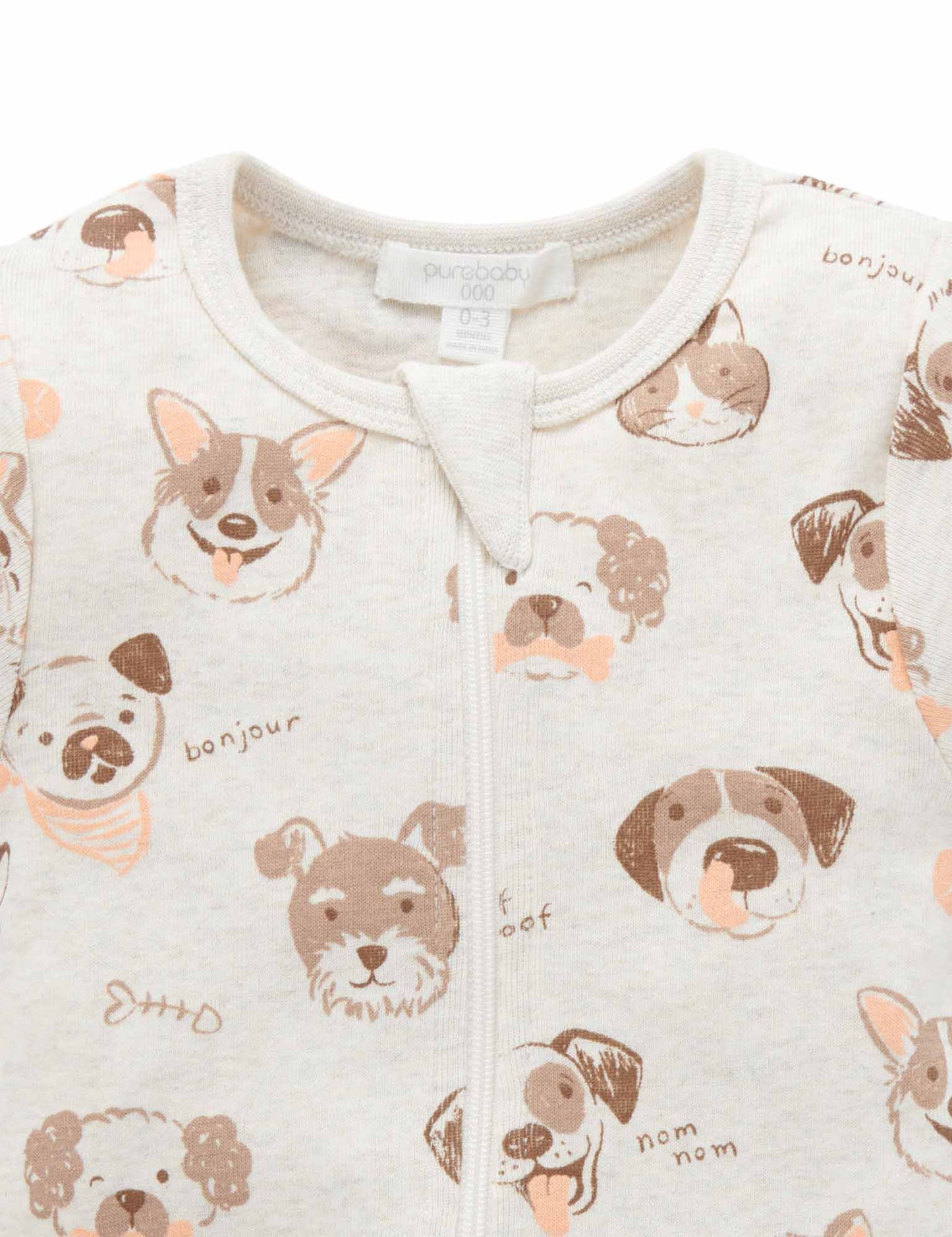 Purebaby ピュアベビー　SHORT SLEEVE ZIP GROWSUIT silly pets PS5003S23