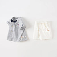 dave&bella デイブベラ　ボウタイ付きカモメ刺繍シャツ&ホワイトパンツセット　DB2234912