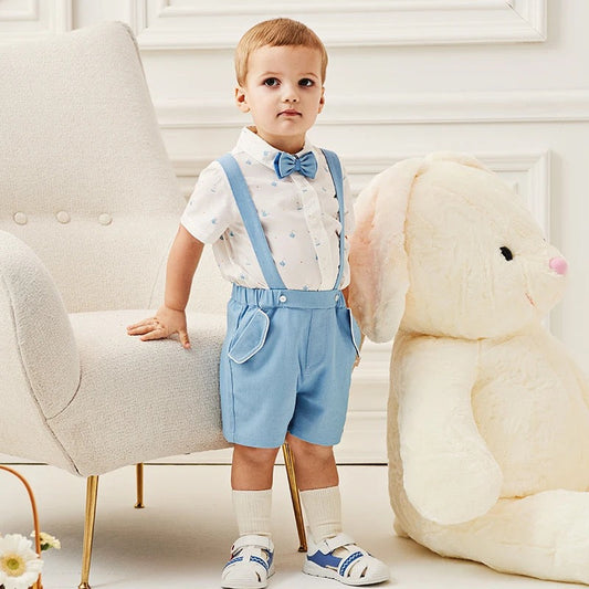 dave&bella Ocean design shirt with bowtie & suspenders light blue pants set DB2235186 90cm