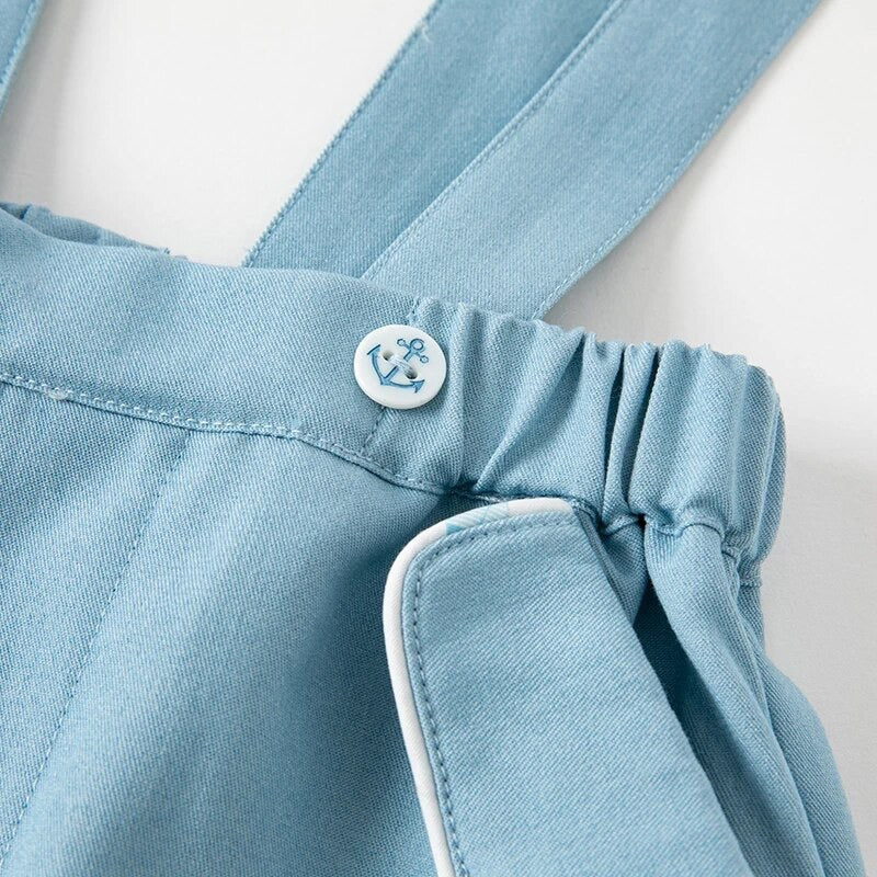 dave&amp;bella Ocean design shirt with bowtie &amp; suspenders light blue pants set DB2235186 90cm
