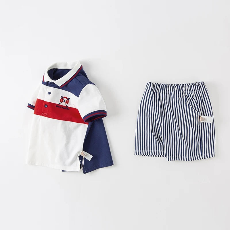 dave&amp;bella Dave Bella tricolor color tops &amp; shorts set DB2235119