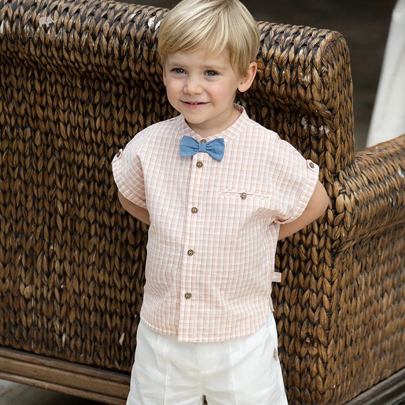 dave&amp;bella Dave Bella Collarless check shirt and shorts set with bowtie DB2233940