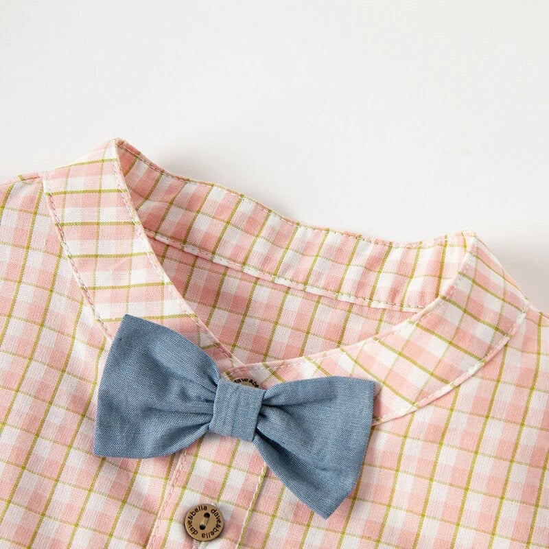 dave&amp;bella Dave Bella Collarless check shirt and shorts set with bowtie DB2233940