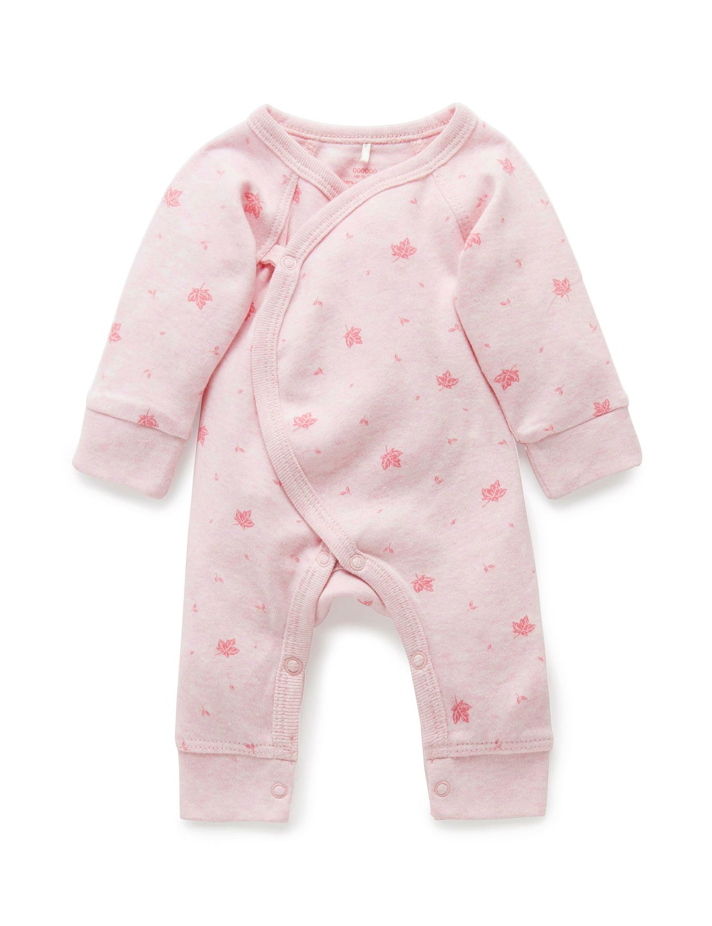 Purebaby ピュアベビー PREMI CROSSOVER LS GROWSUIT pale pink leaf PR1001ES