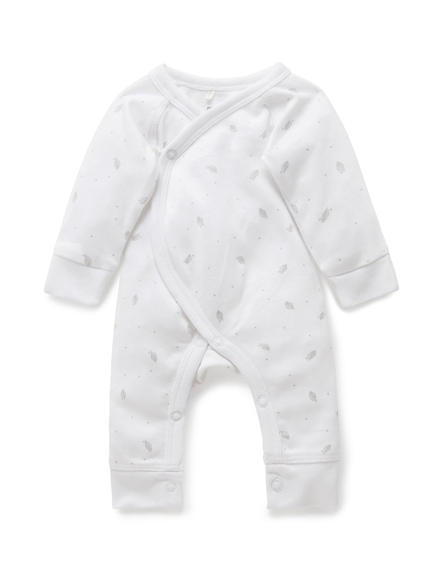 Purebaby ピュアベビー PREMI CROSSOVER LS GROWSUIT pale grey leaf w spot PR1001ES