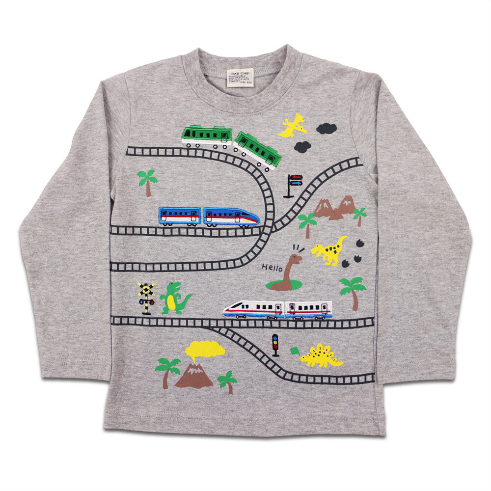 [bab chip] Long sleeve T-shirt railroad track dinosaur 100% cotton