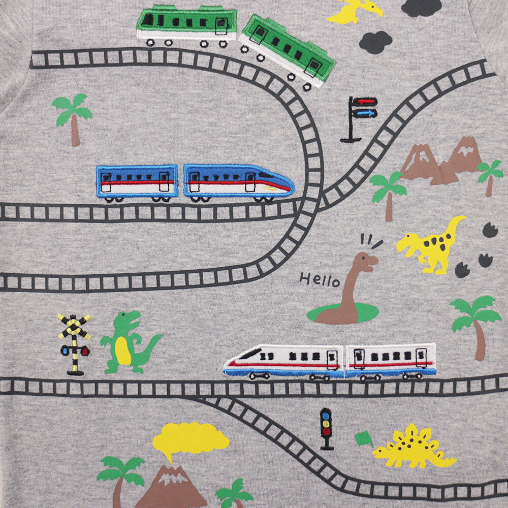 [bab chip] Long sleeve T-shirt railroad track dinosaur 100% cotton