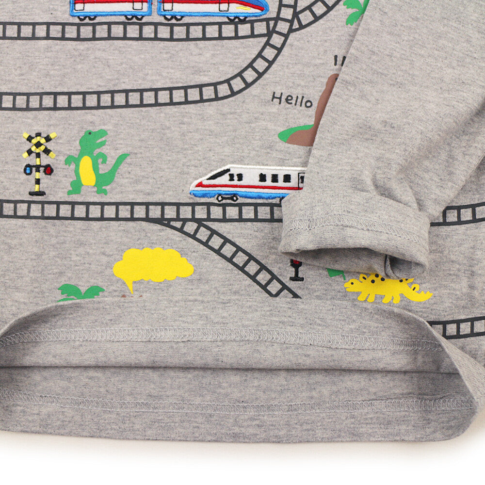 [bab chip] Long sleeve T-shirt railroad track dinosaur 100% cotton