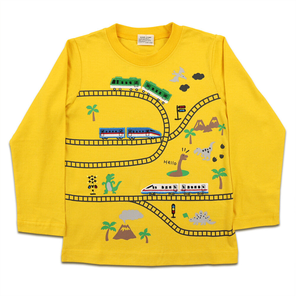 [bab chip] Long sleeve T-shirt railroad track dinosaur 100% cotton