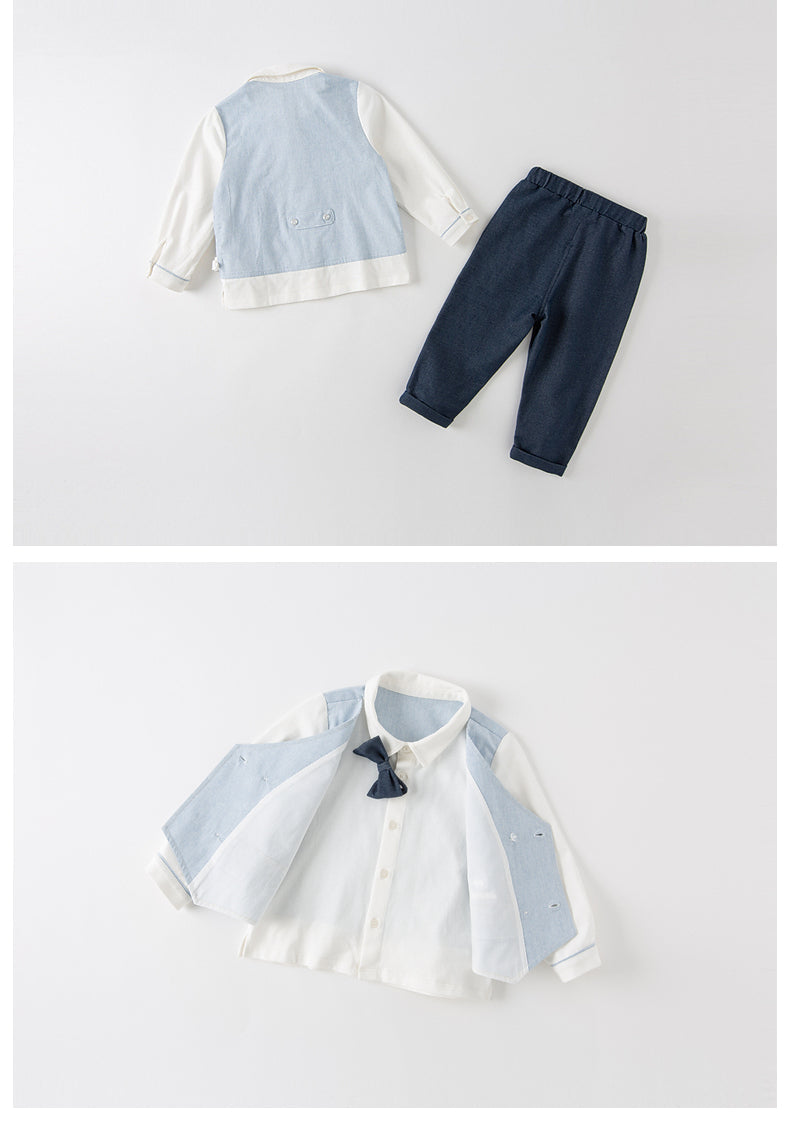 dave&amp;bella Light blue vest docking shirt and pants set with bowtie DB1230266