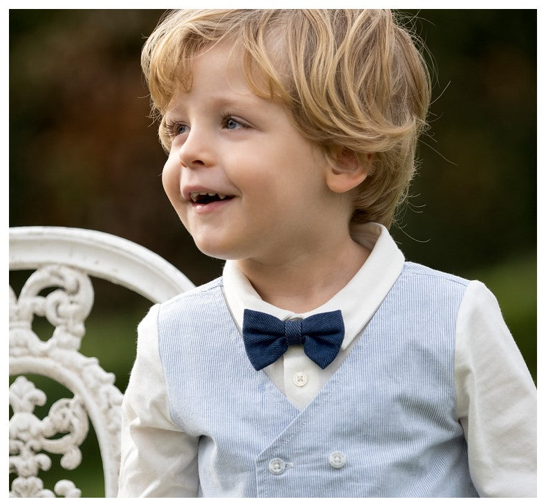 dave&amp;bella Light blue vest docking shirt and pants set with bowtie DB1230266