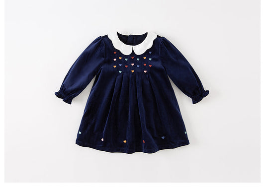dave&amp;bella Dave Bella colorful heart embroidery velor dress DB3224000