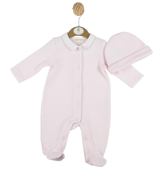 Mintini Baby baby pink coverall with hat