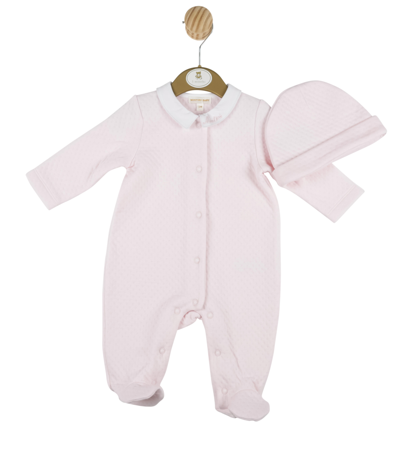 Mintini Baby baby pink coverall with hat